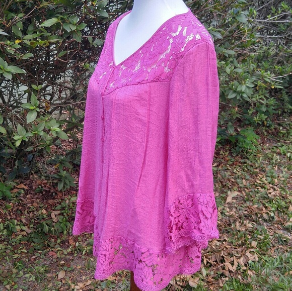 Neiman Marcus summer beachy gauze/lace top LG - Picture 4 of 7